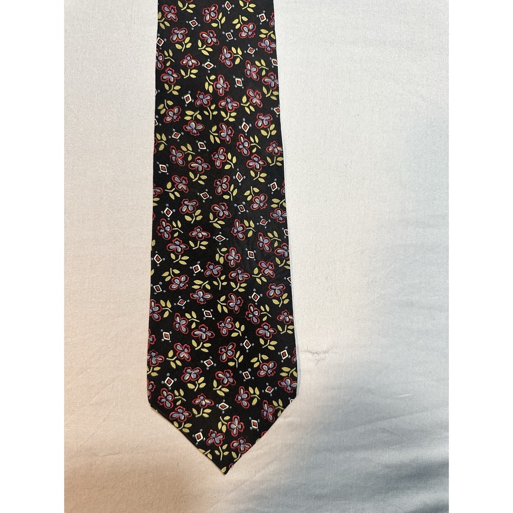 VTG Christian Dior Monsieur‎ Black Floral Tie